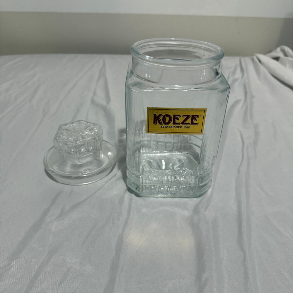 Vintage Koeze Glass Apothecary Jar Canister w/ Lid Candy Nut Storage